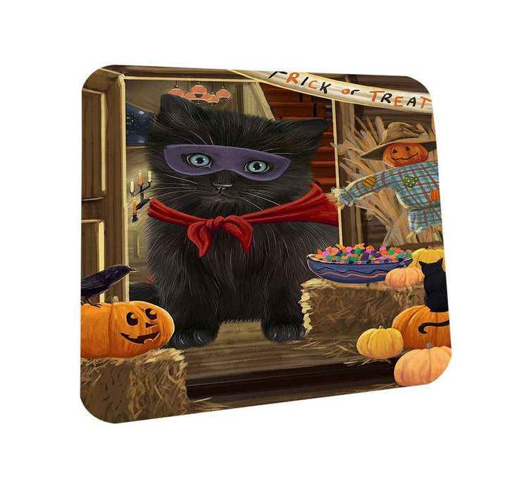 Enter at Own Risk Trick or Treat Halloween Black Cat Coasters Set of 4 CST52974