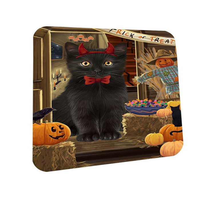 Enter at Own Risk Trick or Treat Halloween Black Cat Coasters Set of 4 CST52976