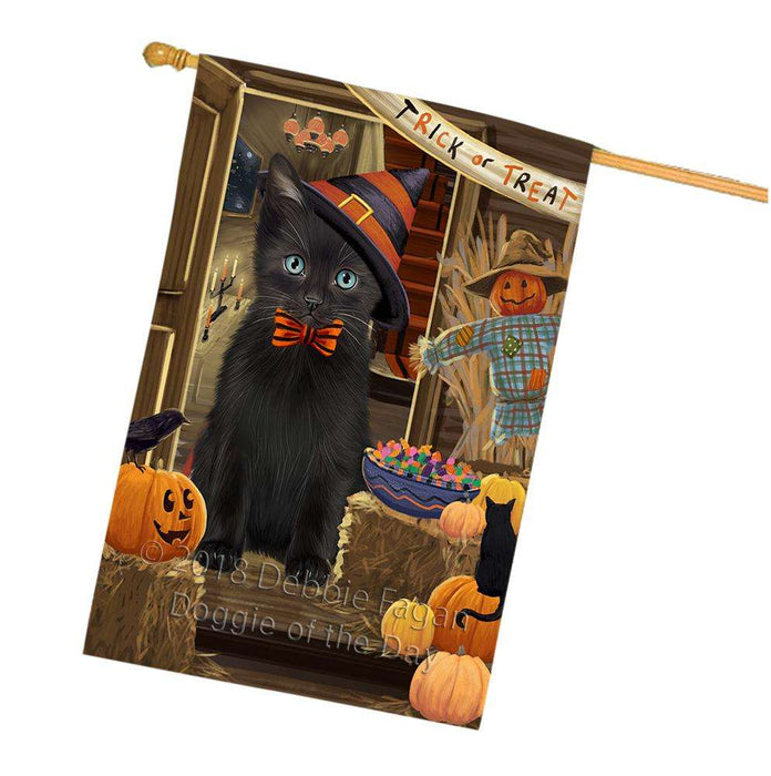 Enter at Own Risk Trick or Treat Halloween Black Cat House Flag FLG53216