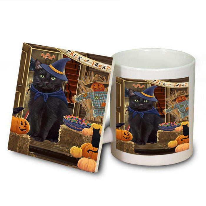 Enter at Own Risk Trick or Treat Halloween Black Cat Mug and Coaster Set MUC53006