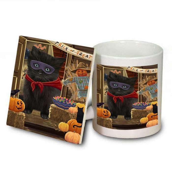 Enter at Own Risk Trick or Treat Halloween Black Cat Mug and Coaster Set MUC53007