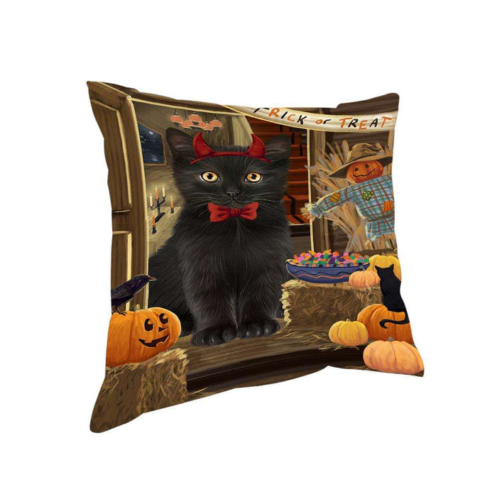 Enter at Own Risk Trick or Treat Halloween Black Cat Pillow PIL68576