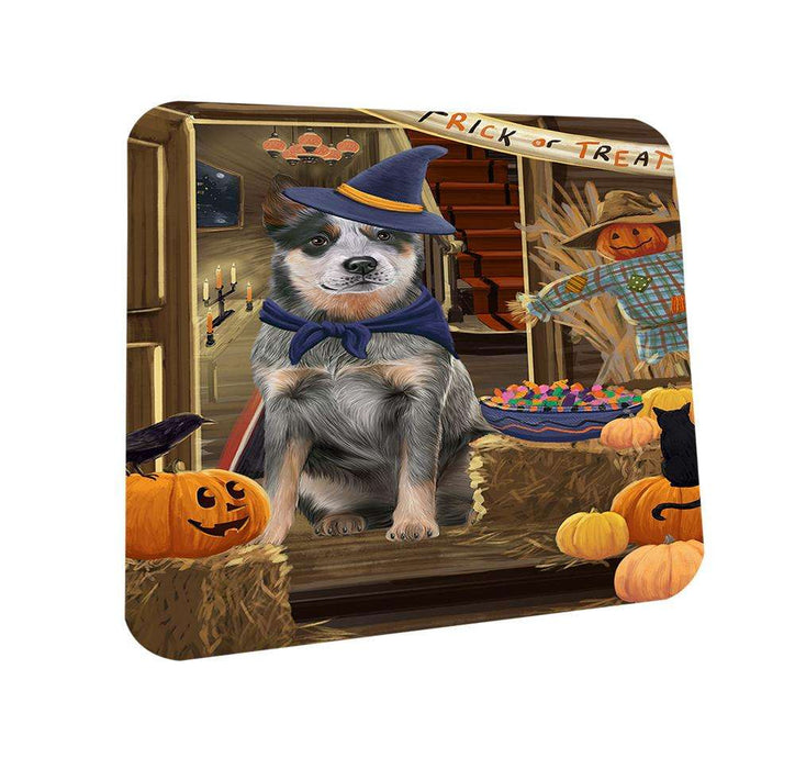 Enter at Own Risk Trick or Treat Halloween Blue Heeler Dog Coasters Set of 4 CST52978