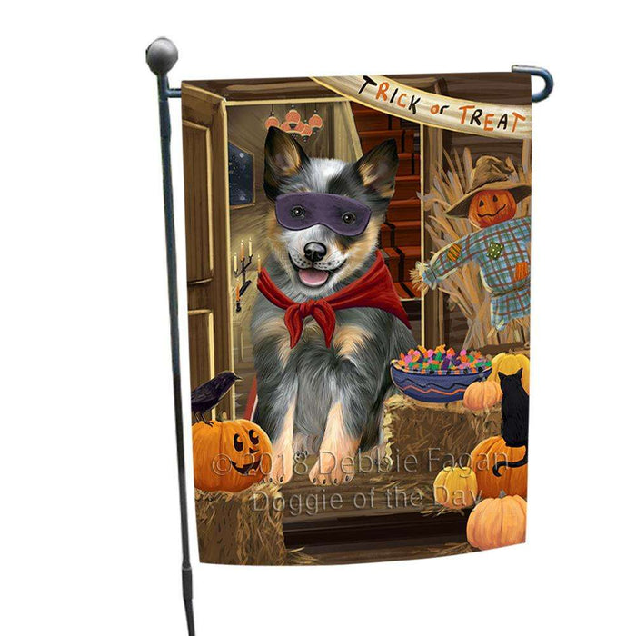 Enter at Own Risk Trick or Treat Halloween Blue Heeler Dog Garden Flag GFLG53082