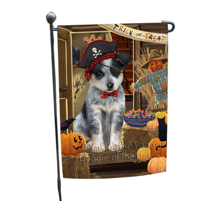 Enter at Own Risk Trick or Treat Halloween Blue Heeler Dog Garden Flag GFLG53083