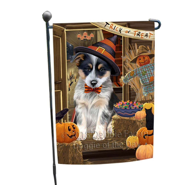 Enter at Own Risk Trick or Treat Halloween Blue Heeler Dog Garden Flag GFLG53085