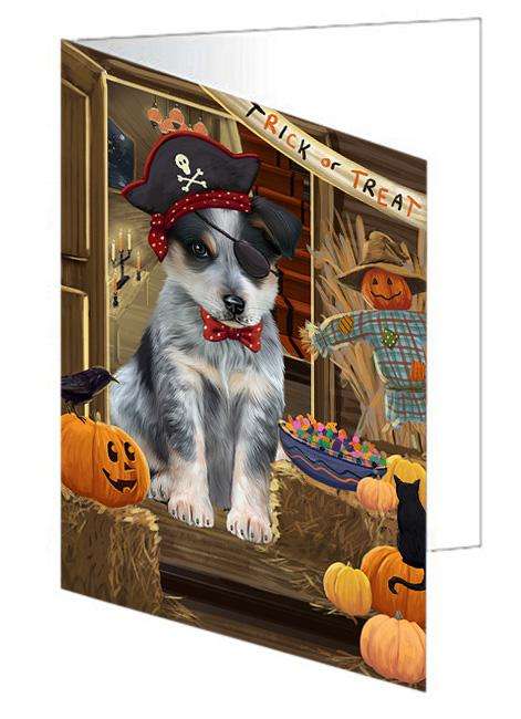 Enter at Own Risk Trick or Treat Halloween Blue Heeler Dog Handmade Artwork Assorted Pets Greeting Cards and Note Cards with Envelopes for All Occasions and Holiday Seasons GCD63092