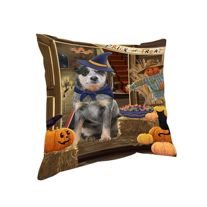 Enter at Own Risk Trick or Treat Halloween Blue Heeler Dog Pillow PIL68584