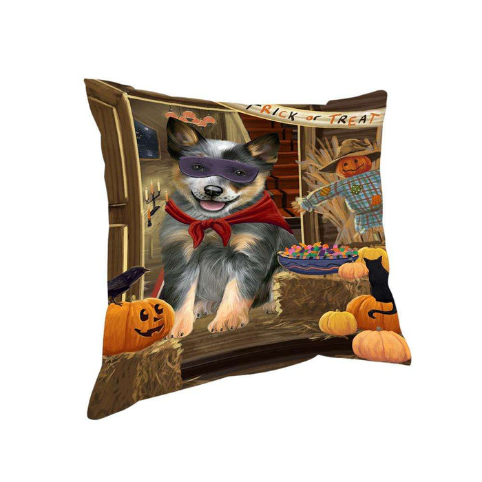 Enter at Own Risk Trick or Treat Halloween Blue Heeler Dog Pillow PIL68588