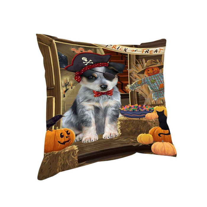 Enter at Own Risk Trick or Treat Halloween Blue Heeler Dog Pillow PIL68592