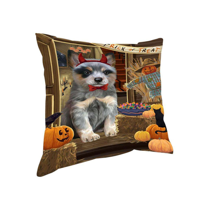 Enter at Own Risk Trick or Treat Halloween Blue Heeler Dog Pillow PIL68596