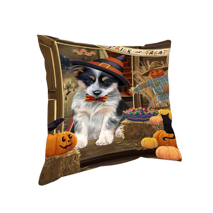 Enter at Own Risk Trick or Treat Halloween Blue Heeler Dog Pillow PIL68600