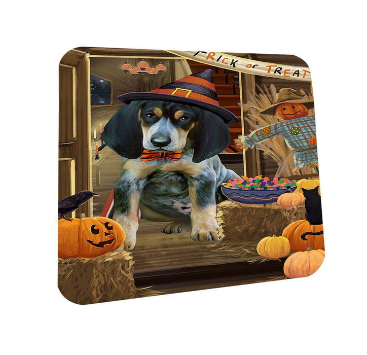 Enter at Own Risk Trick or Treat Halloween Bluetick Coonhound Dog Coasters Set of 4 CST52987