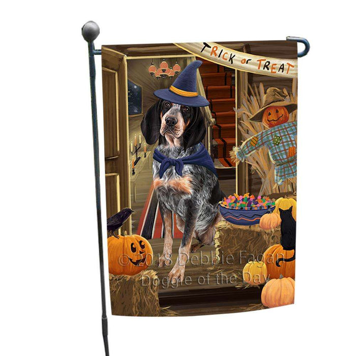 Enter at Own Risk Trick or Treat Halloween Bluetick Coonhound Dog Garden Flag GFLG53086