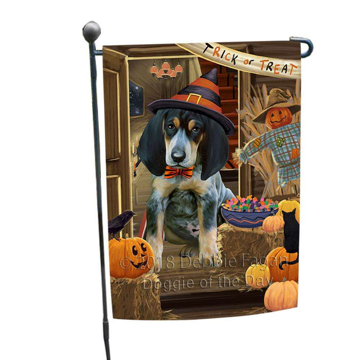 Enter at Own Risk Trick or Treat Halloween Bluetick Coonhound Dog Garden Flag GFLG53090