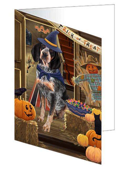Enter at Own Risk Trick or Treat Halloween Bluetick Coonhound Dog Handmade Artwork Assorted Pets Greeting Cards and Note Cards with Envelopes for All Occasions and Holiday Seasons GCD63101