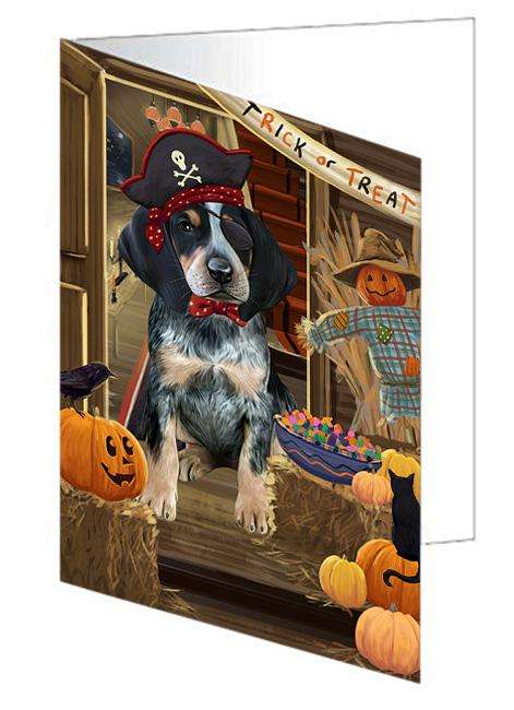Enter at Own Risk Trick or Treat Halloween Bluetick Coonhound Dog Handmade Artwork Assorted Pets Greeting Cards and Note Cards with Envelopes for All Occasions and Holiday Seasons GCD63107