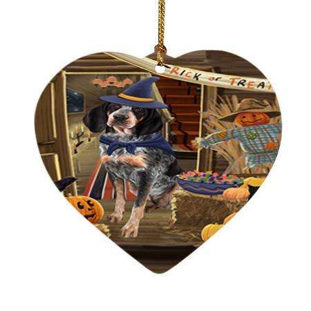 Enter at Own Risk Trick or Treat Halloween Bluetick Coonhound Dog Heart Christmas Ornament HPOR53024