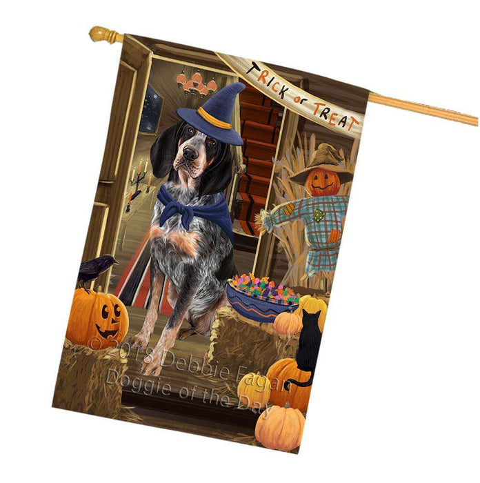 Enter at Own Risk Trick or Treat Halloween Bluetick Coonhound Dog House Flag FLG53222