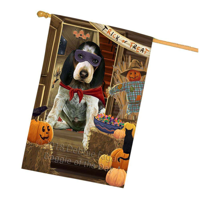 Enter at Own Risk Trick or Treat Halloween Bluetick Coonhound Dog House Flag FLG53223