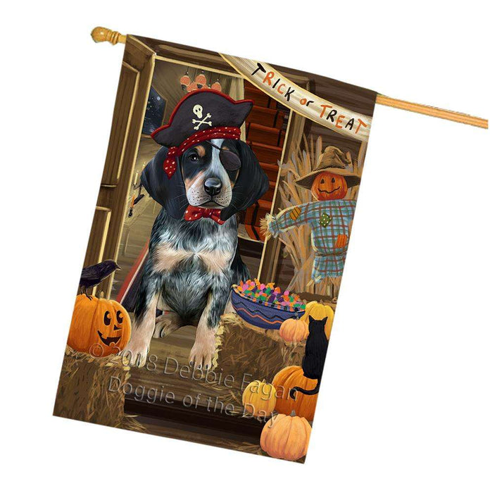 Enter at Own Risk Trick or Treat Halloween Bluetick Coonhound Dog House Flag FLG53224