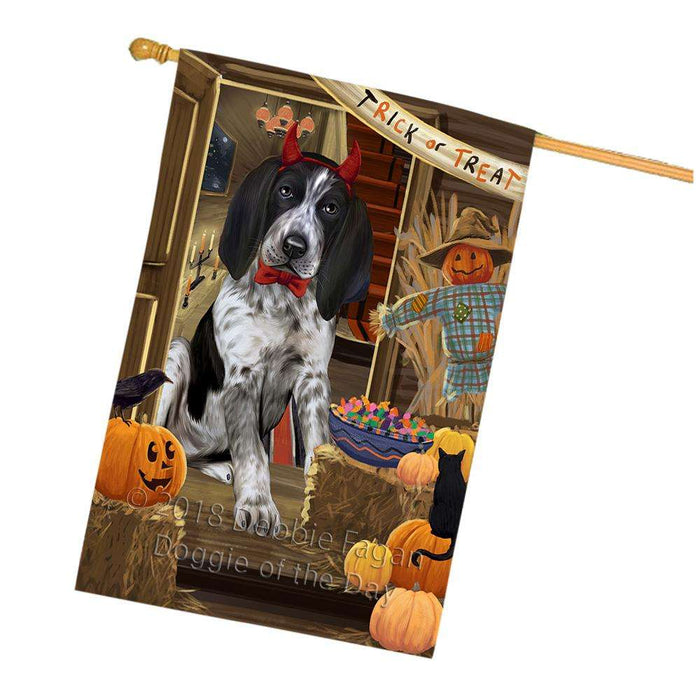 Enter at Own Risk Trick or Treat Halloween Bluetick Coonhound Dog House Flag FLG53225