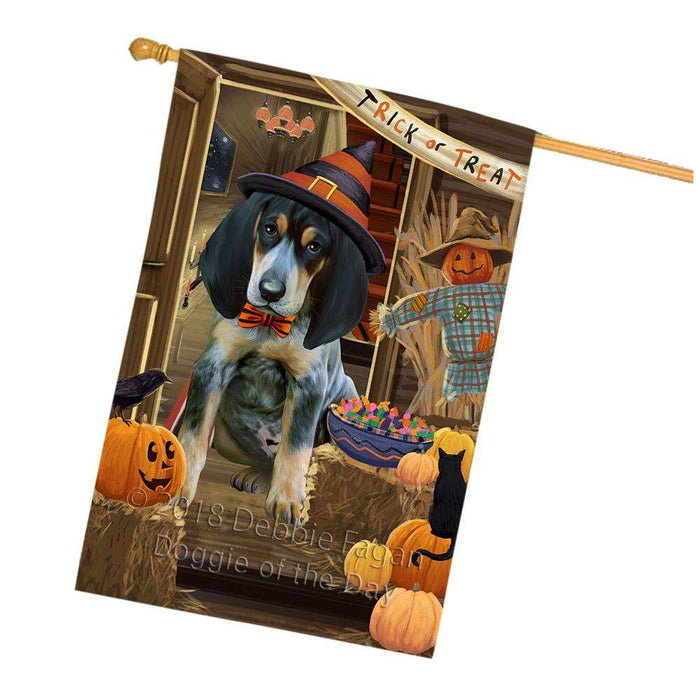 Enter at Own Risk Trick or Treat Halloween Bluetick Coonhound Dog House Flag FLG53226