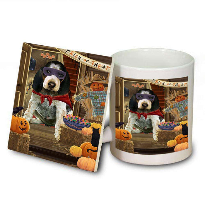 Enter at Own Risk Trick or Treat Halloween Bluetick Coonhound Dog Mug and Coaster Set MUC53017