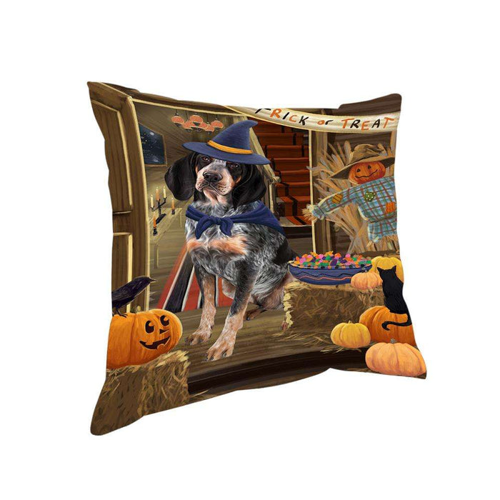Enter at Own Risk Trick or Treat Halloween Bluetick Coonhound Dog Pillow PIL68604
