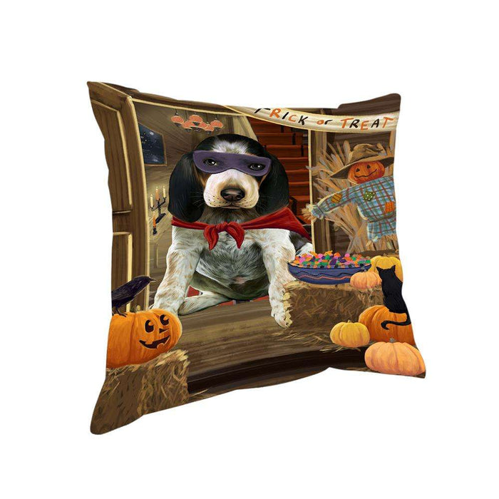 Enter at Own Risk Trick or Treat Halloween Bluetick Coonhound Dog Pillow PIL68608