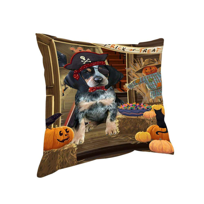 Enter at Own Risk Trick or Treat Halloween Bluetick Coonhound Dog Pillow PIL68612