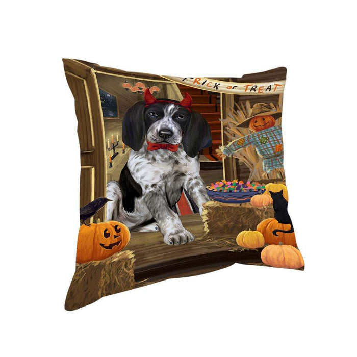 Enter at Own Risk Trick or Treat Halloween Bluetick Coonhound Dog Pillow PIL68616