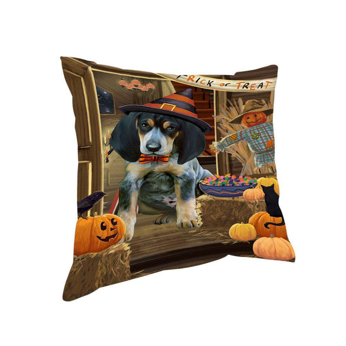 Enter at Own Risk Trick or Treat Halloween Bluetick Coonhound Dog Pillow PIL68620