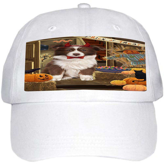 Enter at Own Risk Trick or Treat Halloween Border Collie Dog Ball Hat Cap HAT62829