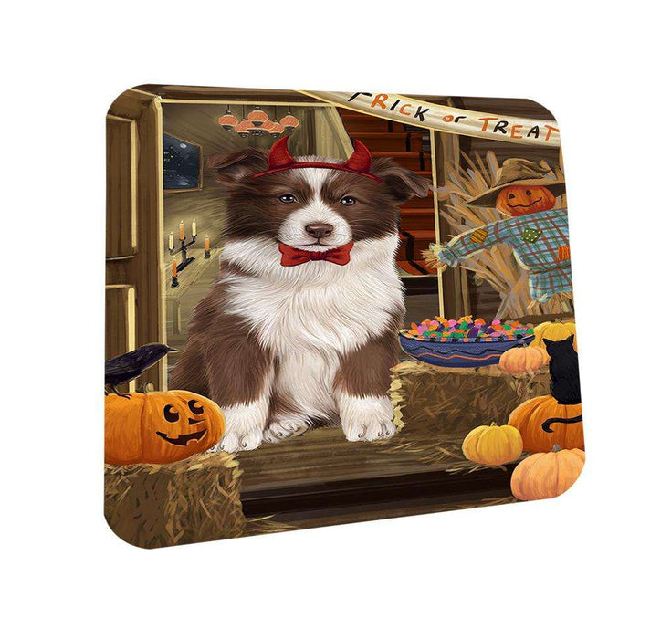 Enter at Own Risk Trick or Treat Halloween Border Collie Dog Coasters Set of 4 CST52991