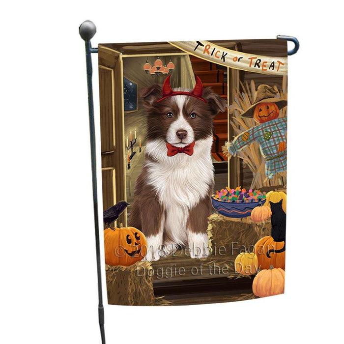 Enter at Own Risk Trick or Treat Halloween Border Collie Dog Garden Flag GFLG53094