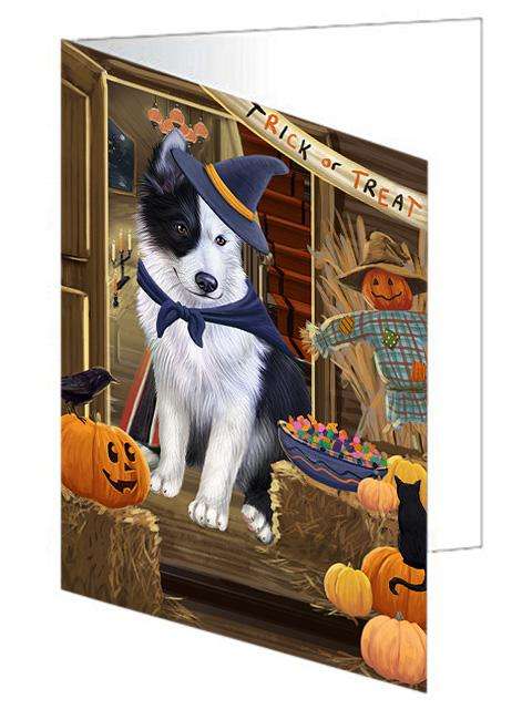 Enter at Own Risk Trick or Treat Halloween Border Collie Dog Handmade Artwork Assorted Pets Greeting Cards and Note Cards with Envelopes for All Occasions and Holiday Seasons GCD63116
