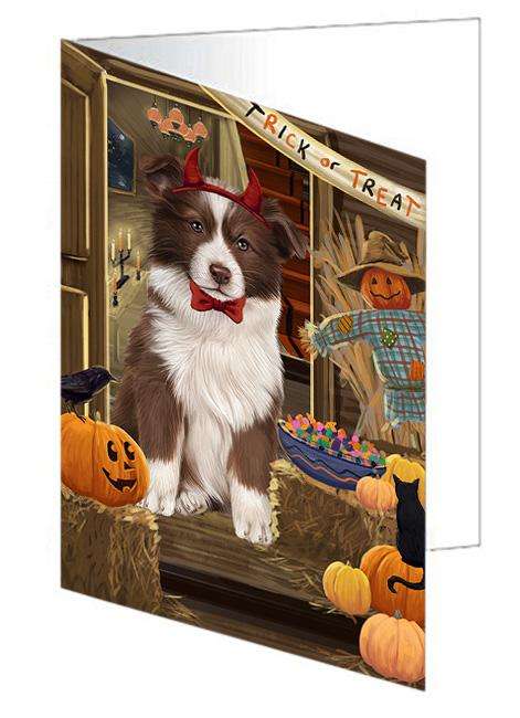 Enter at Own Risk Trick or Treat Halloween Border Collie Dog Handmade Artwork Assorted Pets Greeting Cards and Note Cards with Envelopes for All Occasions and Holiday Seasons GCD63125