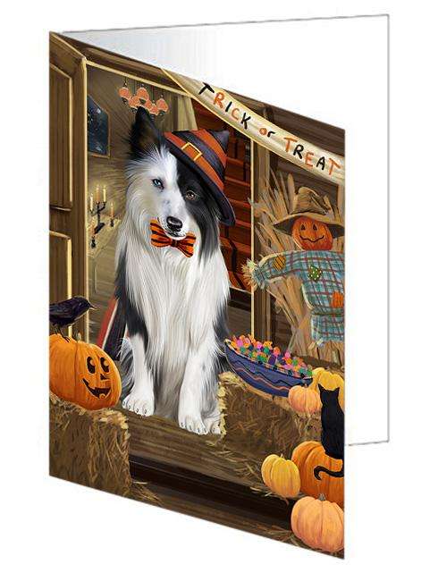 Enter at Own Risk Trick or Treat Halloween Border Collie Dog Handmade Artwork Assorted Pets Greeting Cards and Note Cards with Envelopes for All Occasions and Holiday Seasons GCD63128