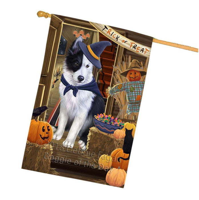 Enter at Own Risk Trick or Treat Halloween Border Collie Dog House Flag FLG53227