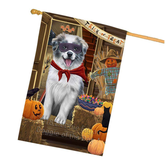 Enter at Own Risk Trick or Treat Halloween Border Collie Dog House Flag FLG53228