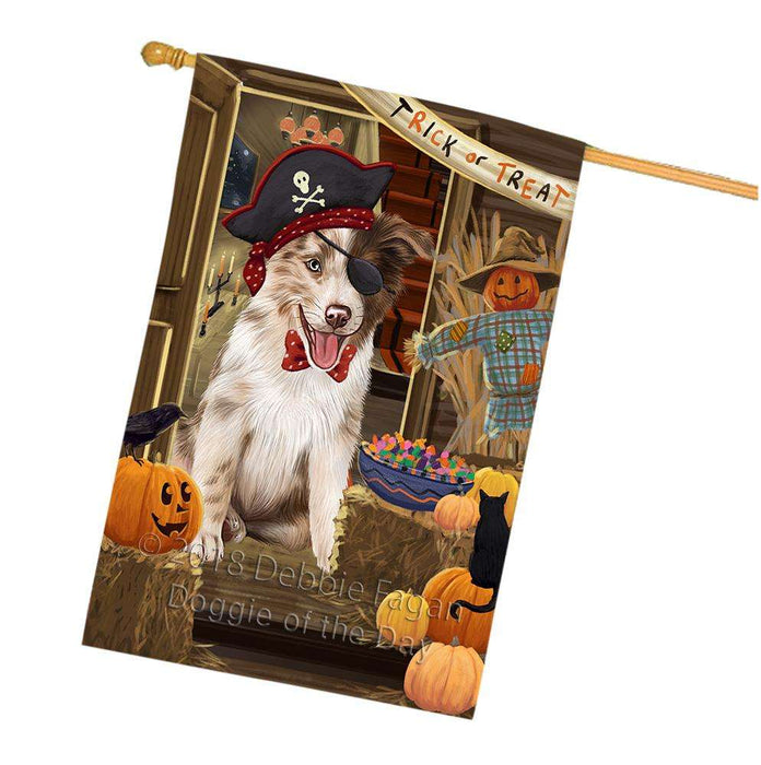 Enter at Own Risk Trick or Treat Halloween Border Collie Dog House Flag FLG53229