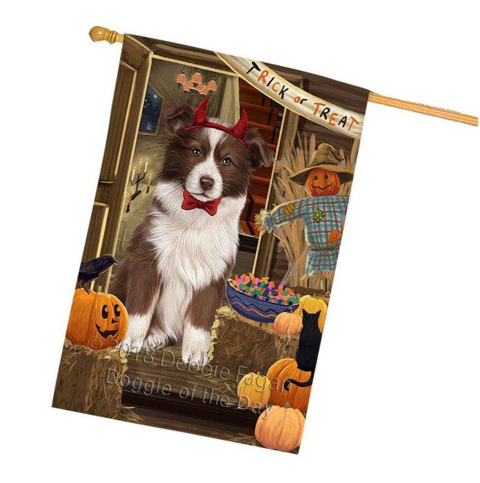 Enter at Own Risk Trick or Treat Halloween Border Collie Dog House Flag FLG53230