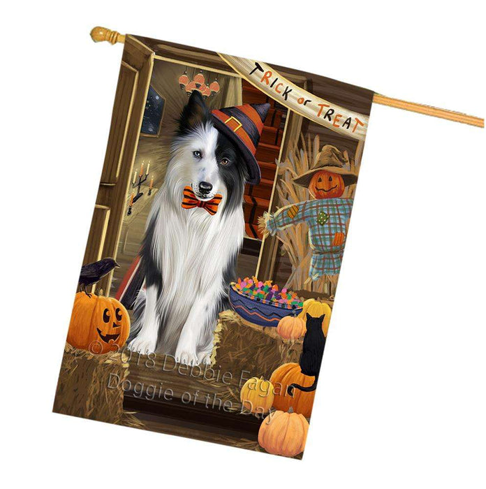 Enter at Own Risk Trick or Treat Halloween Border Collie Dog House Flag FLG53231