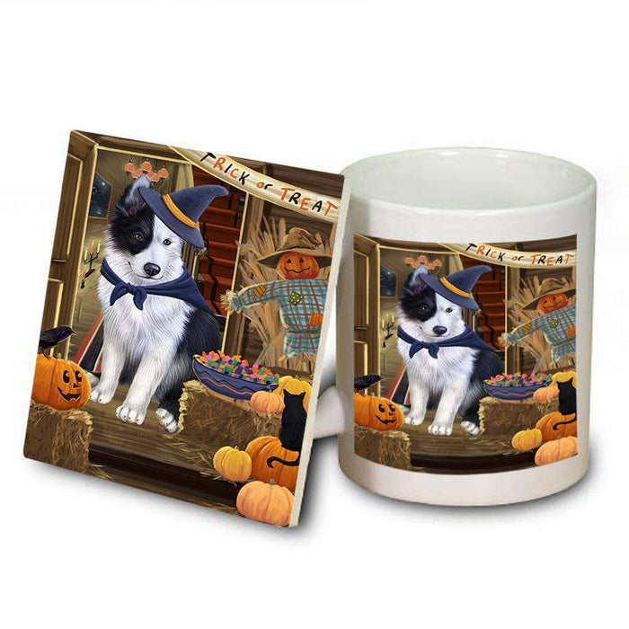 Enter at Own Risk Trick or Treat Halloween Border Collie Dog Mug and Coaster Set MUC53021