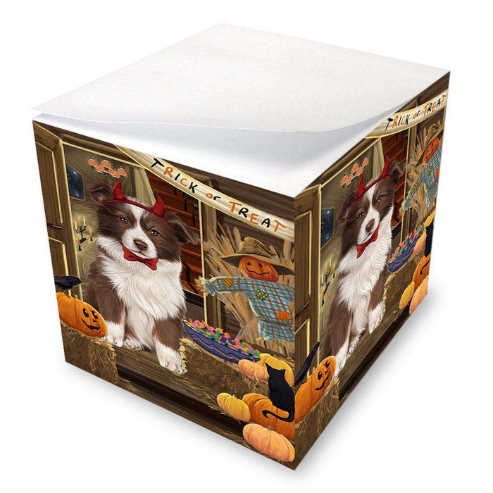 Enter at Own Risk Trick or Treat Halloween Border Collie Dog Note Cube NOC53032