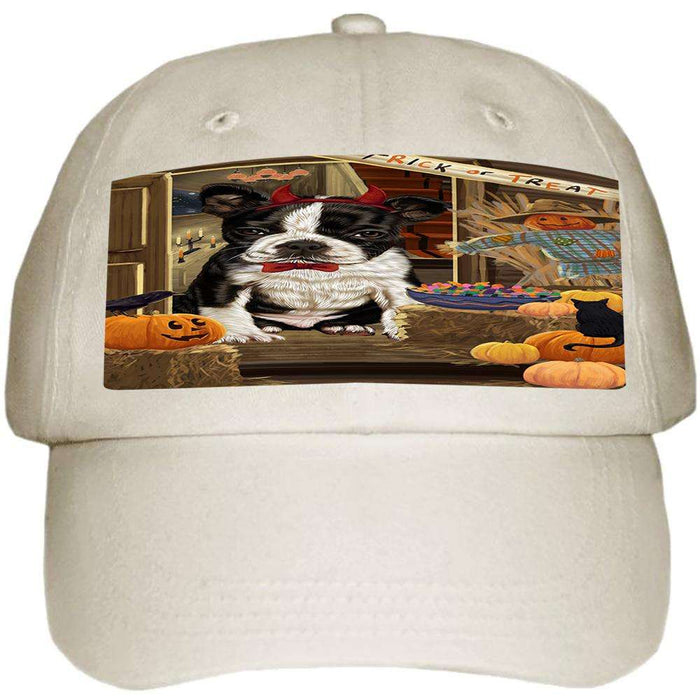 Enter at Own Risk Trick or Treat Halloween Boston Terrier Dog Ball Hat Cap HAT62844