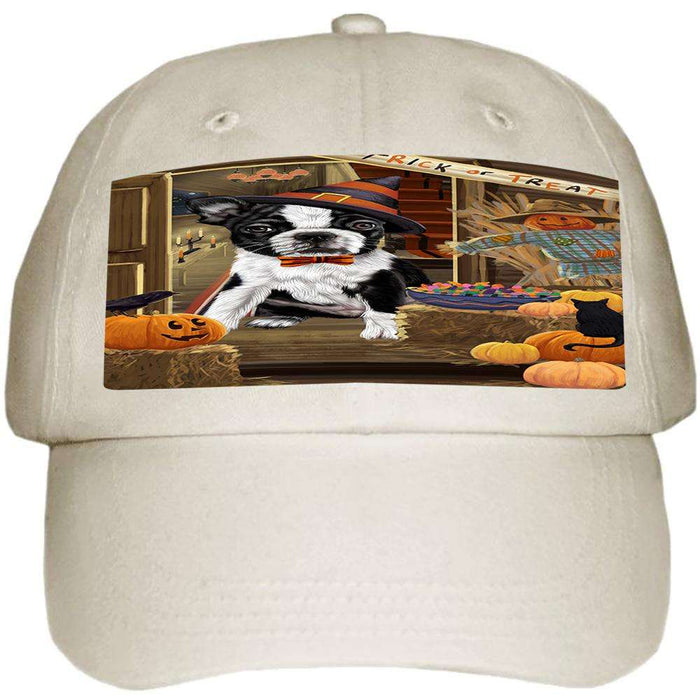 Enter at Own Risk Trick or Treat Halloween Boston Terrier Dog Ball Hat Cap HAT62847