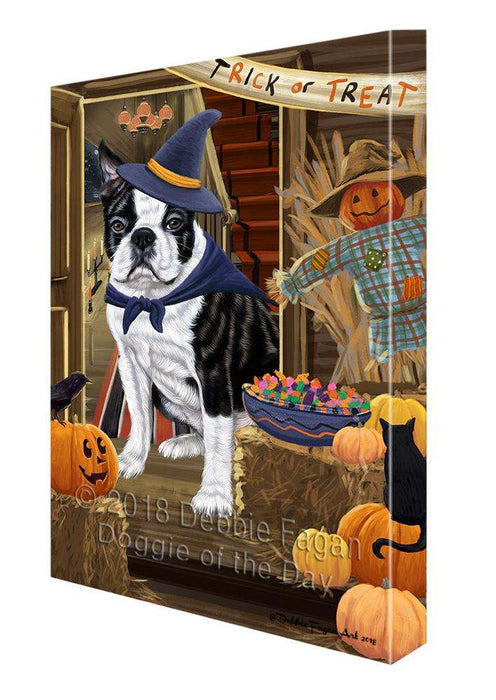 Enter at Own Risk Trick or Treat Halloween Boston Terrier Dog Canvas Print Wall Art Décor CVS95156