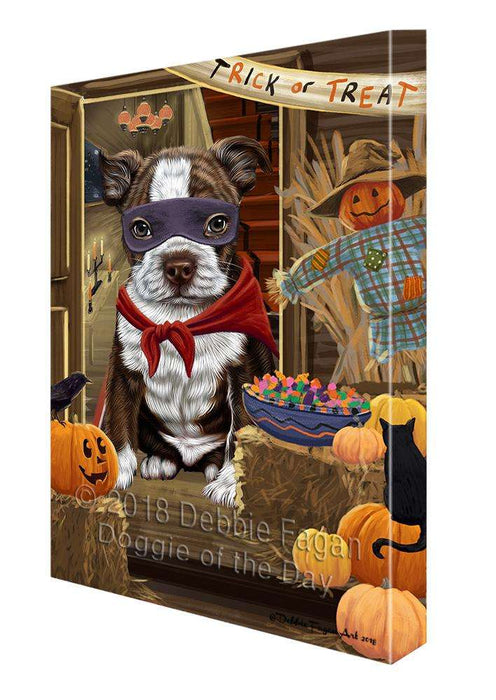 Enter at Own Risk Trick or Treat Halloween Boston Terrier Dog Canvas Print Wall Art Décor CVS95165